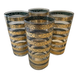 1960's Culver "Regiment" Green and Gold Highball Glasses - a Set of 4 For Sale