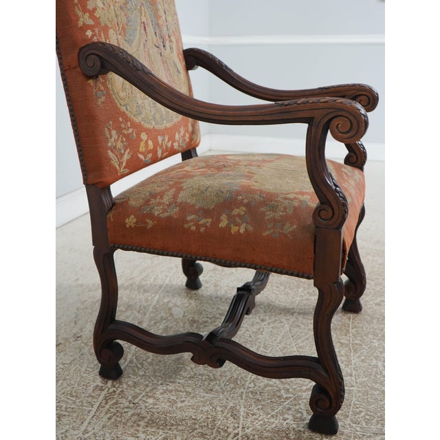 Brown Pair of Antique Louis XVI Fauteuils Needlepoint Open Arm Chairs For Sale - Image 8 of 18