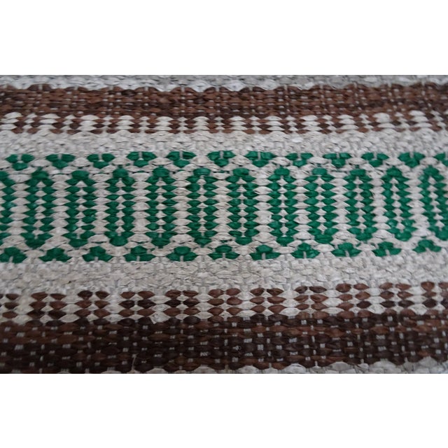 A hand made Swedish vinyl rag rug found at a state auction in Dalarna Sweden.
