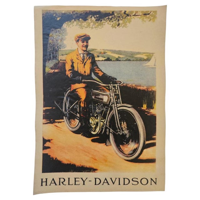 Yellow Art Deco Harley Davidson Motorcycle Advertising Poster, 1930s For Sale - Image 8 of 8