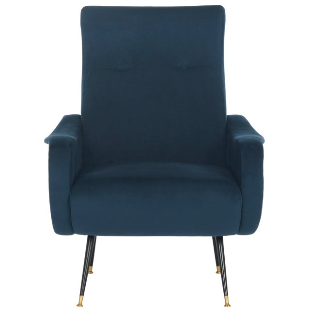 Velvet Retro Mid Century Accent Chair in Navy For Sale - Image 10 of 10