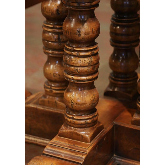 Mid-Century French Carved Walnut Pedestal Round Dining Table With Parquetry Top For Sale - Image 10 of 13