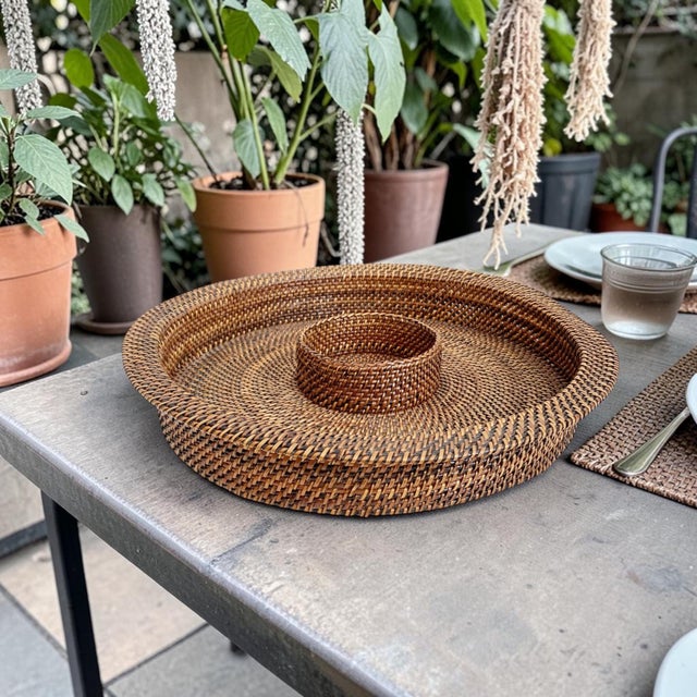 Elevate your entertaining experience with this Woven Wicker Chip & Dip Serving Tray, designed to add a touch of rustic...