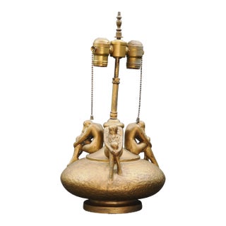1930s Art Deco Signed Olive Kooken Figural Nude Women Bronze Over Plaster Table Lamp For Sale