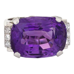 Vintage Amethyst Diamond East West 14k White Gold Ring Size 5
