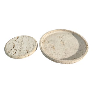 Pocket Emptiers in Turned Travertine from Up & Up, 1970s, Set of 2 For Sale