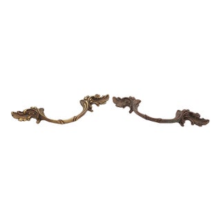 Pair of Vintage 5.625 In. French Provincial Brass Drawer Pulls For Sale