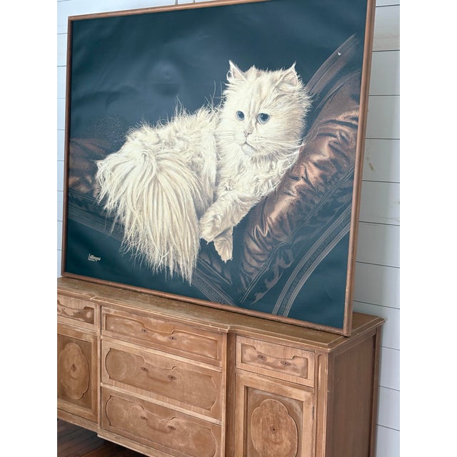 1970s Signed Letterman Persian Cat Portrait Oil Painting – Large Vintage Art- Giclee For Sale - Image 4 of 10