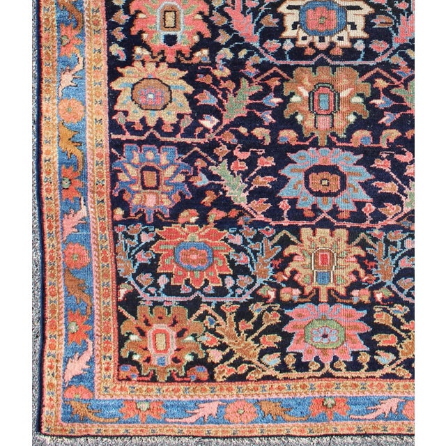 Antique Persian Malayer Rug With Large Floral Motifs in Navy and Multi Colors For Sale - Image 4 of 7
