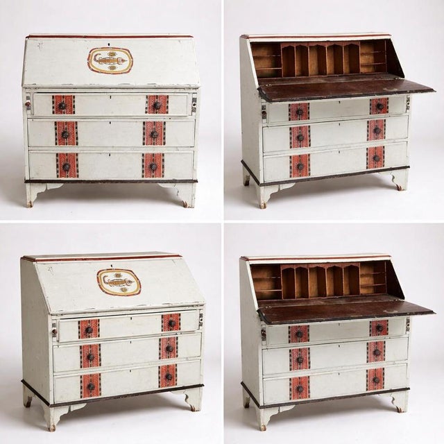Paint Antique Painted Bureau Desk For Sale - Image 7 of 9