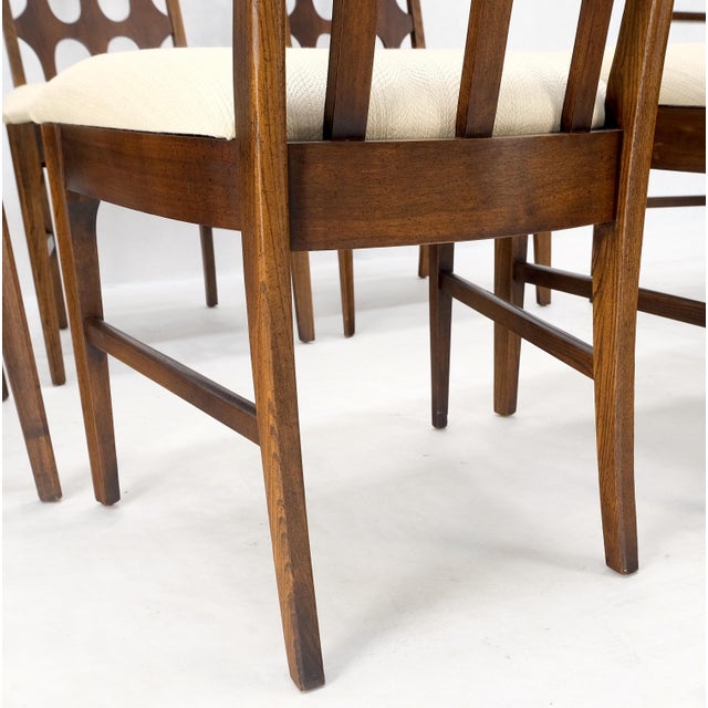 Mid-Century Modern New Linen Upholstery Walnut Dining Chairs - Set of 6 For Sale - Image 9 of 12