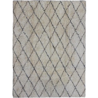 Off White and Black Vintage Moroccan Rug 9'4 X 12' For Sale