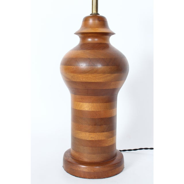 Brown Ginger Jar Table Lamp in Stacked Mixed Hardwood, 1970's For Sale - Image 8 of 12