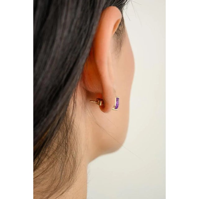 Metal 14k Gold Purple Amethyst Pear Cut Gemstone Stud Earrings- a Pair For Sale - Image 7 of 10