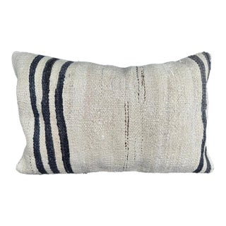 Turkish Hemp Pillow Cushion Natural Beige Black Pillow Cushion Cover 16" x 24" For Sale