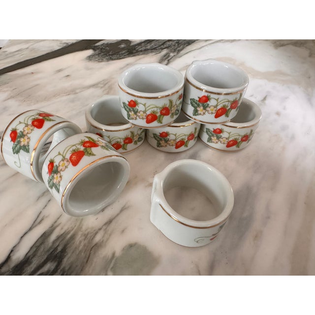 1970s 1970s Made in Brazil Strawberry Motif Gold Gilt Napkin Rings - Set of 8 For Sale - Image 5 of 6