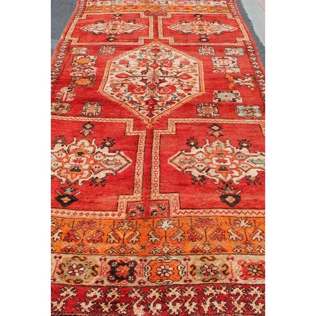 Large Vintage Moroccan Gallery Rug With Tribal Design in Red, Ivory and Orange For Sale In Atlanta - Image 6 of 13