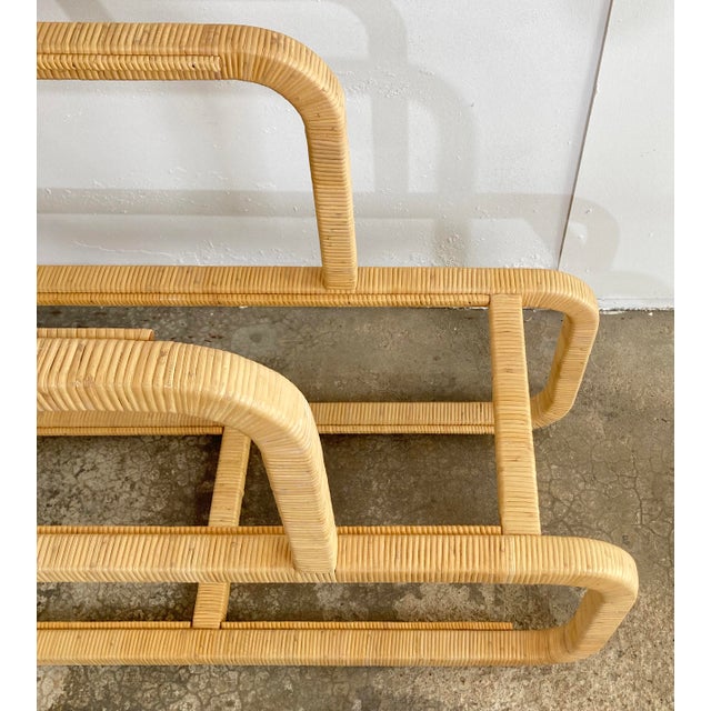 Vintage MCM Wrapped Rattan Shelving Unit, 2 Pieces For Sale - Image 9 of 10