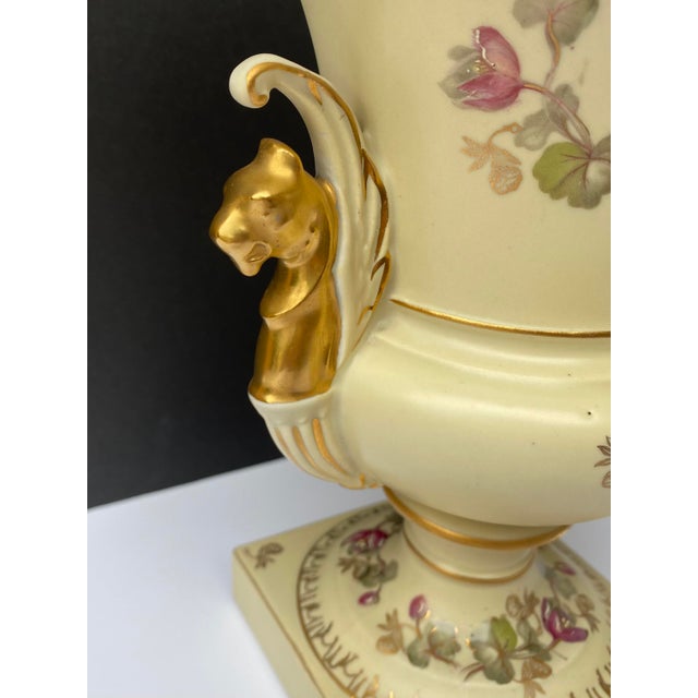 Victorian Vintage Victorian Style Floral and Gilt Griffin Handled Porcelain Urn For Sale - Image 3 of 13
