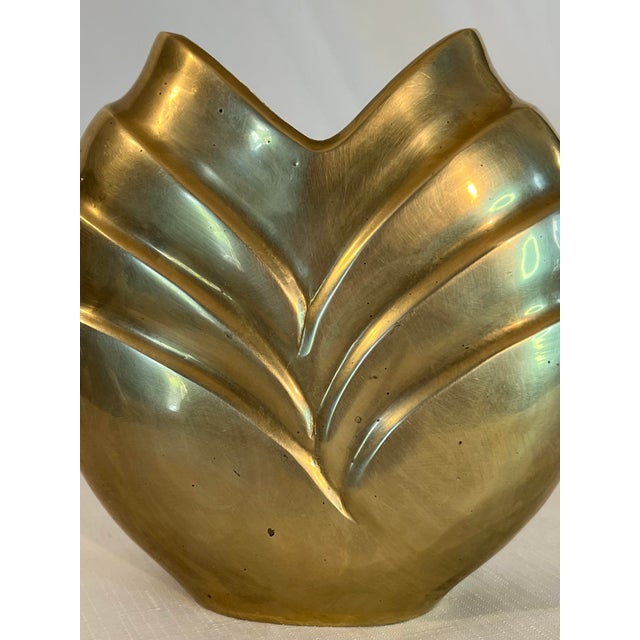 Brass Vintage Hollywood Regency Art Deco Style Polished Brass Vases - A Pair Inspired by Dolbi Cashier. For Sale - Image 8 of 13