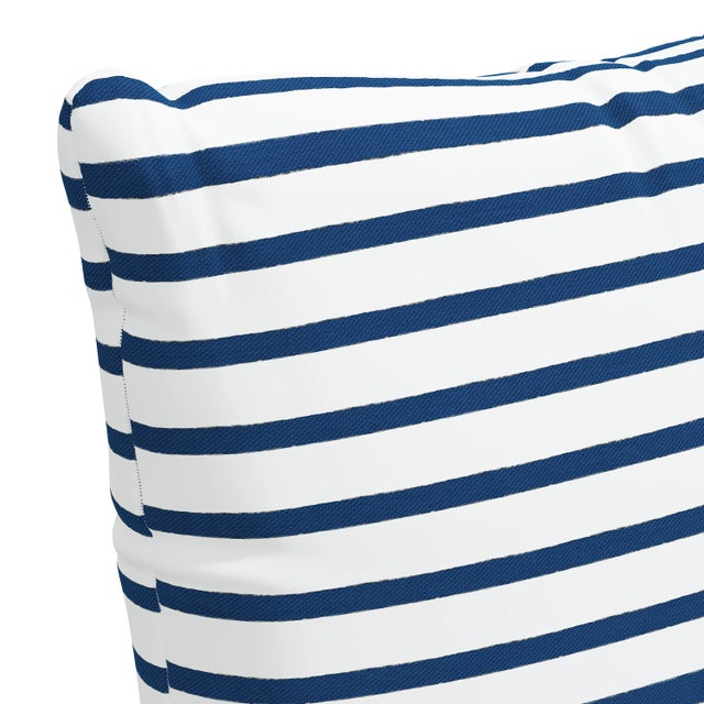 Transitional 22" Indoor/Outdoor Pillow in Navy Nautical Stripe For Sale - Image 3 of 5
