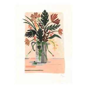 American Espresso - Collage Floral Whimsical Still Life Original Artwork by Maria C Bernhardsson