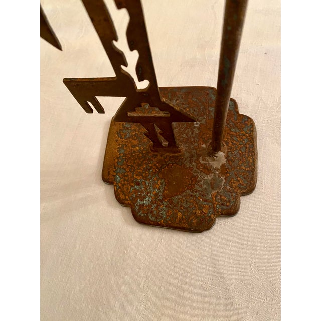Vintage Native American Tribal Deity Figure Kokopelli Signed Sculptural Patina Metal Candle Holder For Sale - Image 10 of 14