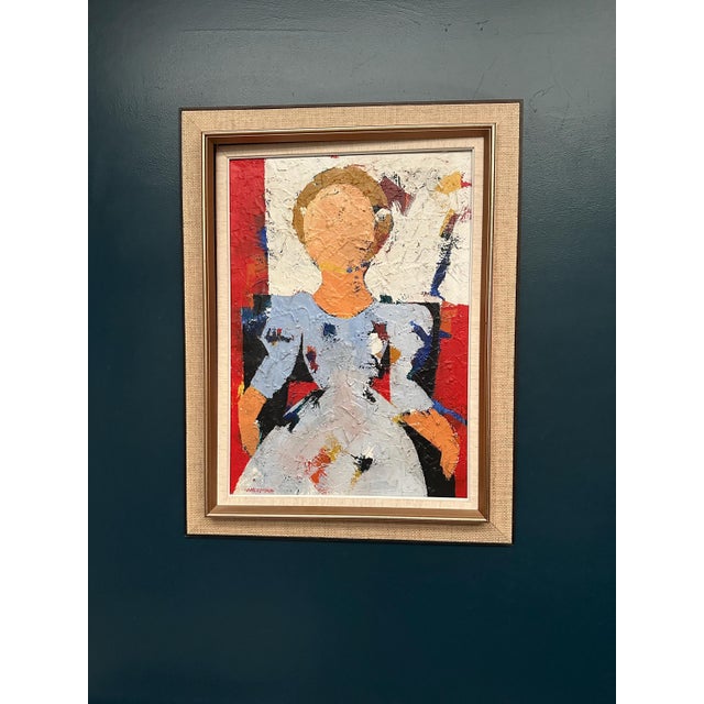 Hans Osswald, Girl in Light Blue Dress, 1950s, Oil Painting on Canvas, Framed For Sale - Image 11 of 18