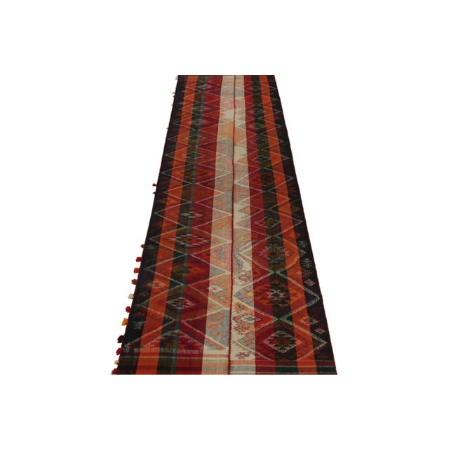 This vintage 4x15 Persian Shiraz kilim is a rare extra-long tribal gallery rug—handwoven in wool circa 1950-1960. Further...