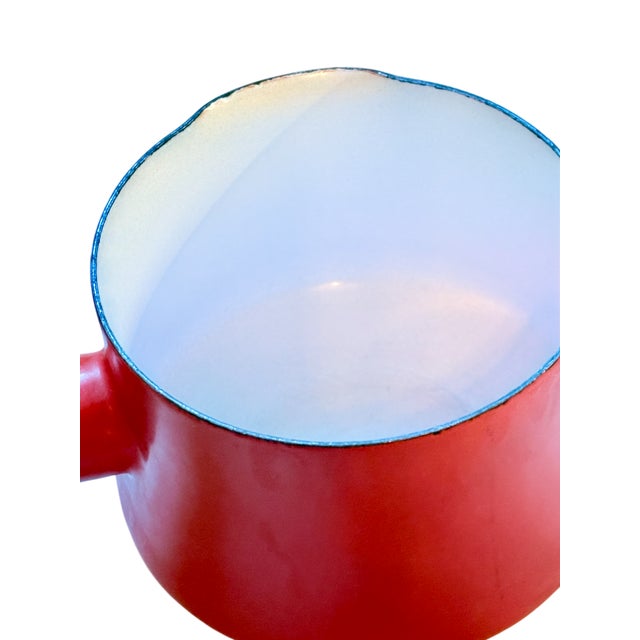 MCM Dansk Red Enamel Kobenstyle Butter Warmer/Sauce Pot Made in France 1960s. 7.25" with handle, 3.75" diameter, 3.25"...