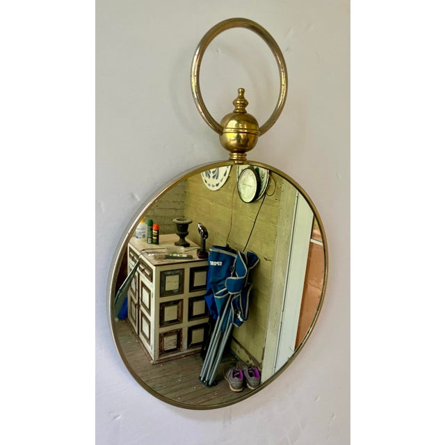 Hollywood Regency Brass Pocket Watch Mirror For Sale - Image 3 of 7