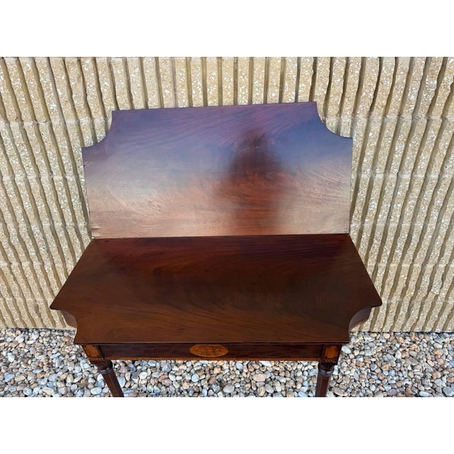 Antique Federal Sheraton Style Inlaid Flame Mahogany Folding Top Card or Gaming Table For Sale - Image 9 of 18