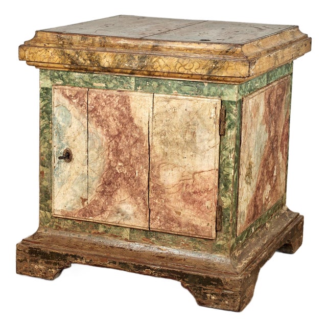 Antique Italian Provincial Faux Marble Cabinet Pedestal For Sale