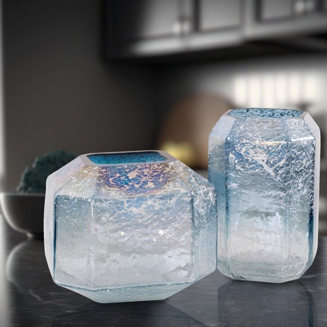 Modern Lonsdale Iridescent Low Glass Vase For Sale - Image 3 of 11