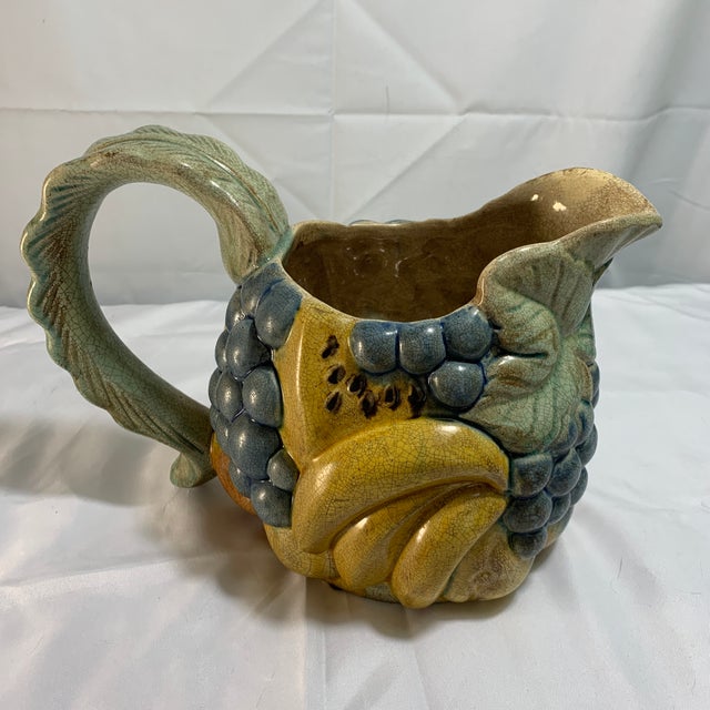 Italian Vintage Majolica-Inspired Ceramic Fruit Pitcher For Sale - Image 3 of 5