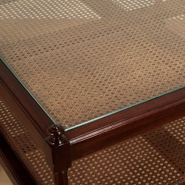 Pair of Vintage British Colonial Two Tiered Caned Tables or Stands by Baker For Sale In West Palm - Image 6 of 12