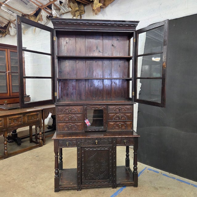 Mid 18th Century Unique Oak Jacobean Revival Carved Display Cabinet For Sale In Atlanta - Image 6 of 18