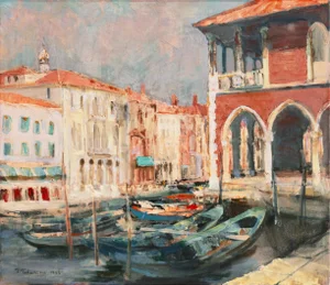 'View of Venice' by Tsuneo Takashima, 1968, France, Venetian Vedute, Tokyo, San Francisco, Large Oil