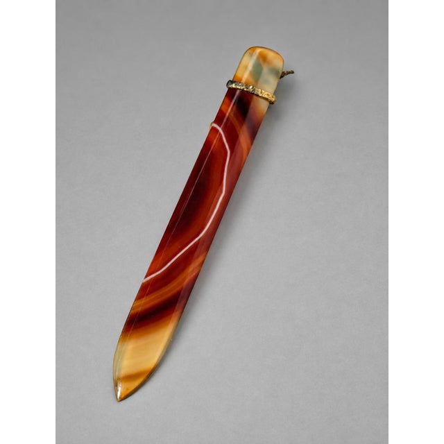 A fine Golf Themed late Victorian Scottish or British banded agate letter opener, also cataloged as a paper knife, formed...