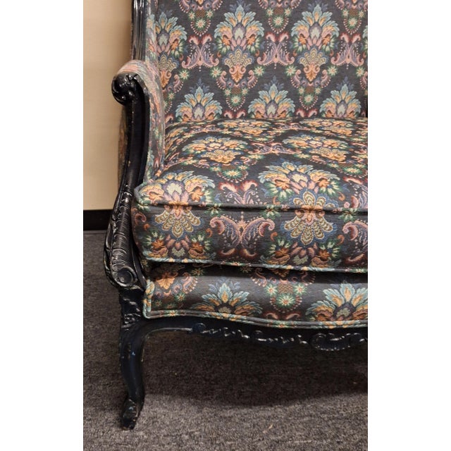 Early 20th Century Pr. Of Antique Rococo Style Paint and Hand Carved Upholstered Wingback Chairs - Set of 2 For Sale - Image 10 of 12