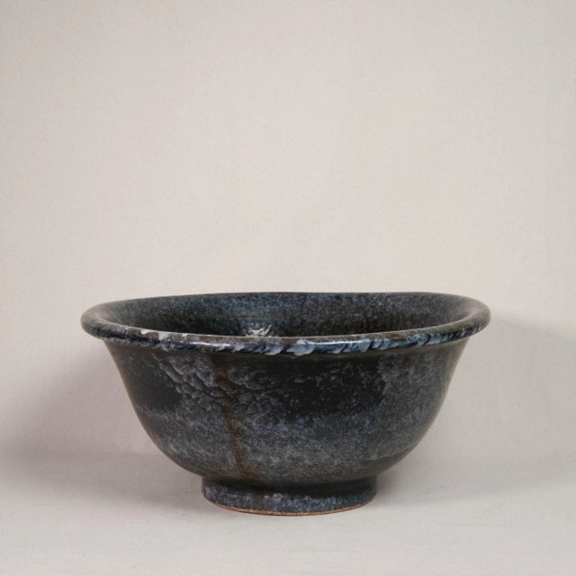 Mid-Century Modern Vintage Wabi Sabi Large Blue Glazed Studio Ceramic Planter For Sale - Image 3 of 12