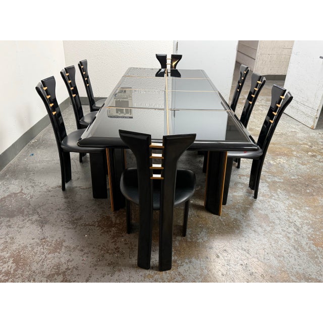 Roche Bobois Pierre Cardin for Roche Bobois Vintage Black Lacquer Dining Set, Set of Nine For Sale - Image 4 of 12