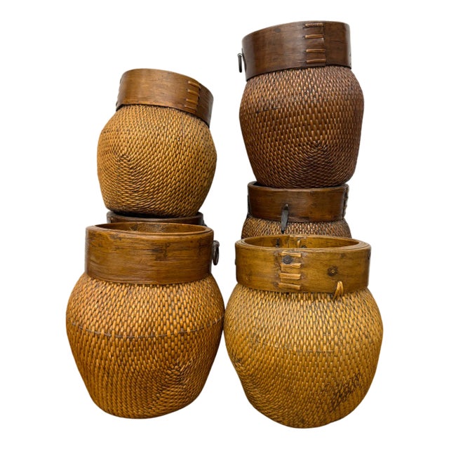 Woven Rattan Baskets with Wooden Rims, Sold Per For Sale