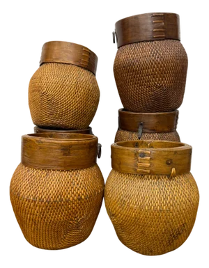 Woven Rattan Baskets with Wooden Rims, Sold Per