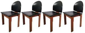 Italian Black Leather and Solid Wood Chairs from Mobil Girgi, 1970s, Set of 4