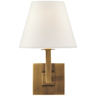 Studio VC for Visual Comfort Signature Architectural Wall Sconce in Hand-Rubbed Antique Brass with Linen Shade For Sale