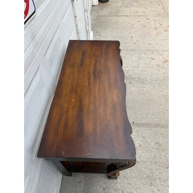 Vintage Neoclassical Revival Console Table With Ornately Carved Scroll Supports and Lower Shelf For Sale In New York - Image 6 of 12