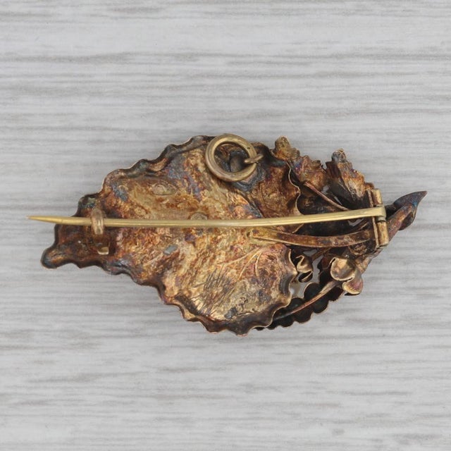 Antique Pearl Floral Leaf Brooch Pendant 14k Yellow Gold 1860s Pin For Sale - Image 4 of 6