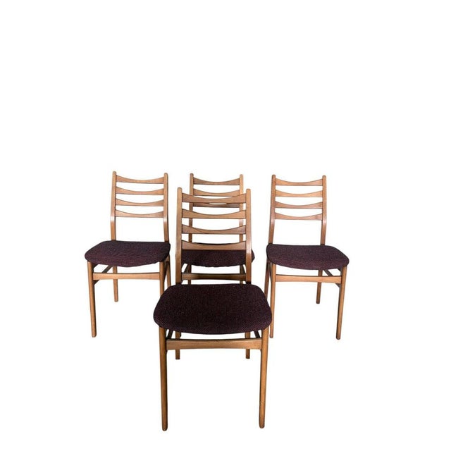 Contemporary Mid-Century Ladder Back Dining Chairs in Beech and Oak from GDR, 1960s, Set of 4 For Sale - Image 3 of 8