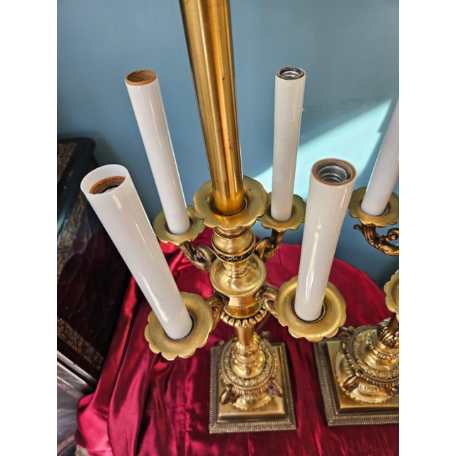 Brass Bouillotte Style Candelabra Table Lamps - A Pair For Sale In Indianapolis - Image 6 of 12